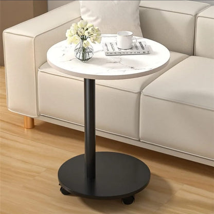 Round Wooden Coffee Side Table with Wheels Gha