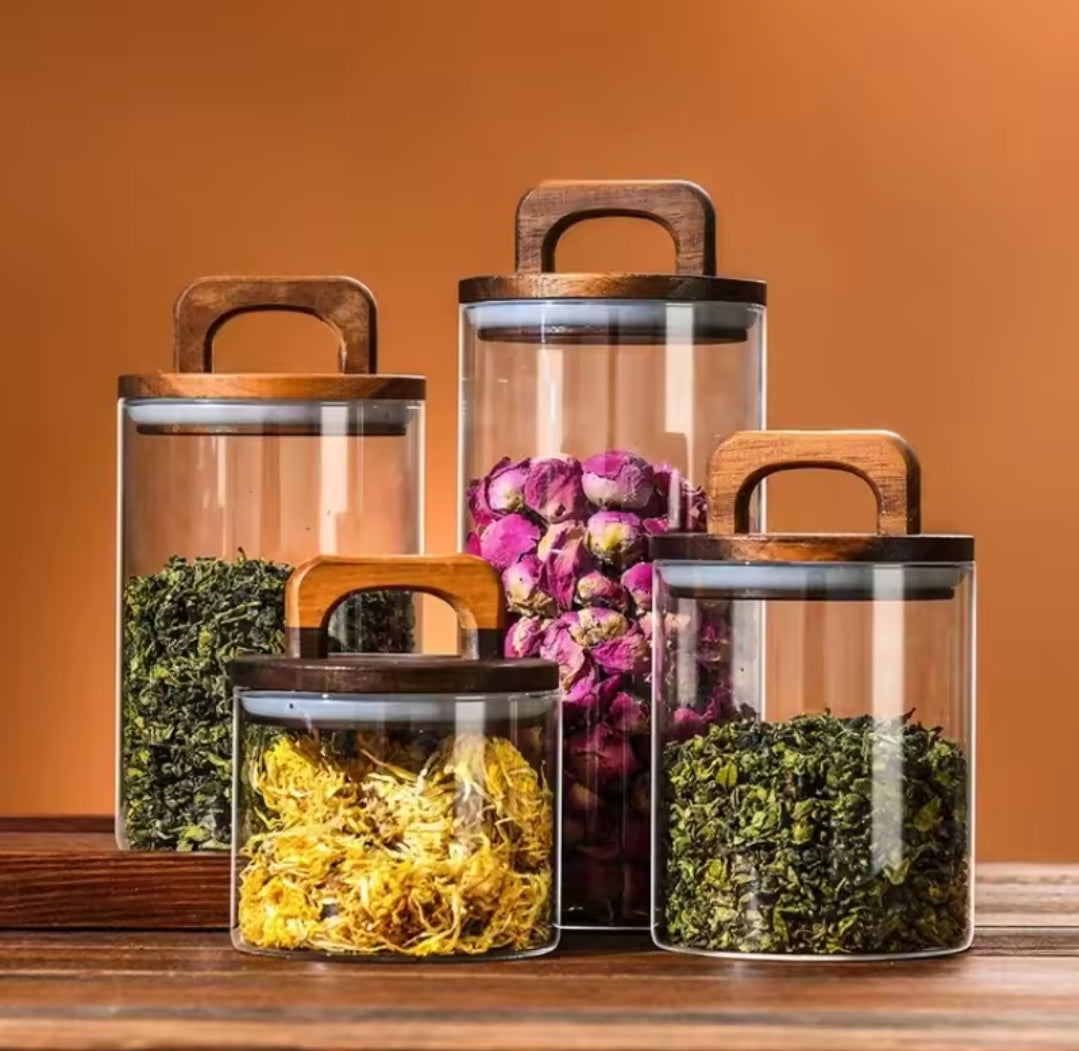 4Pcs airtight glass jars with wooden lids