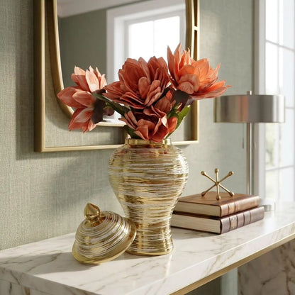 Ceramic Gold Plated White Striped Vase