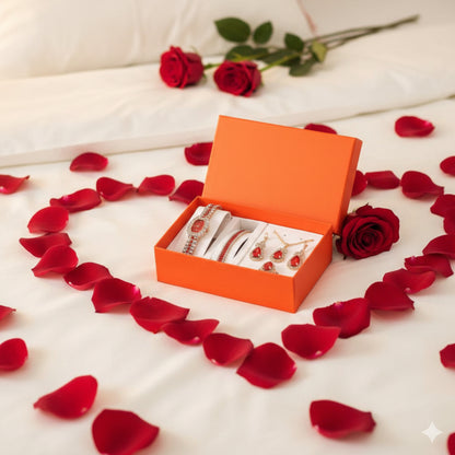 5 Pcs Red Jewelry and Watch Gift Set