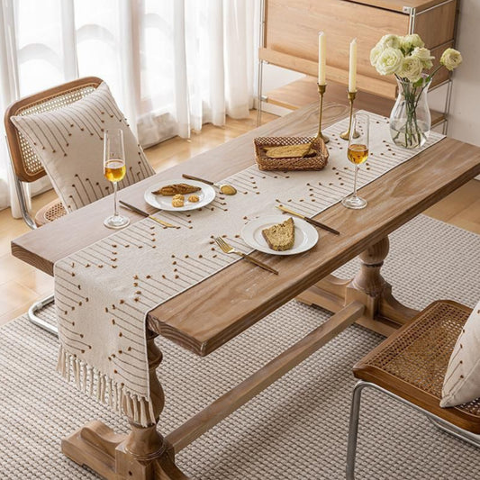 Tufted Geometric Table Runner with Knotted Tassels
