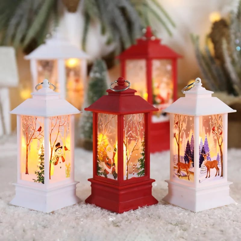 Battery powered Christmas lanterns in white and red with miniature holiday . Christmas led candlees 