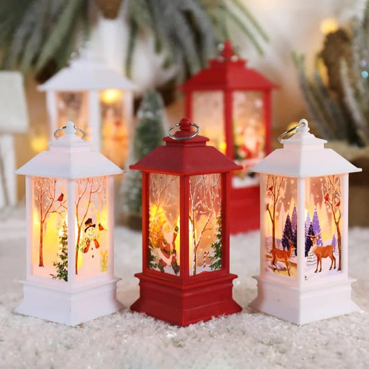 Battery powered Christmas lanterns in white and red with miniature holiday . Christmas led candlees 