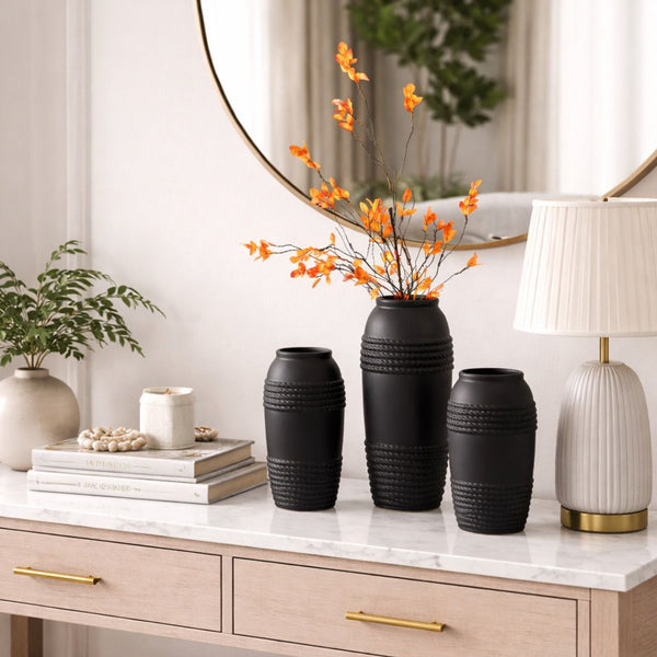 3 Piece Textured Ceramic Vase Set