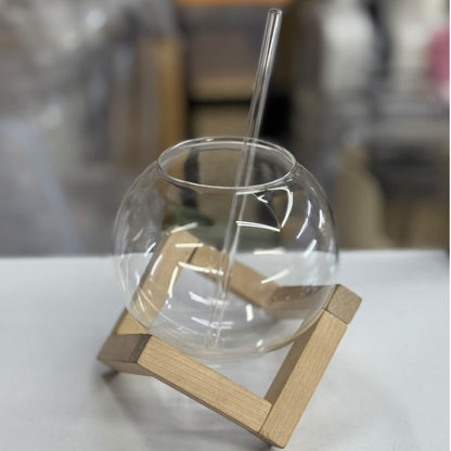Glass Juice Cup With Straw And Bamboo Base