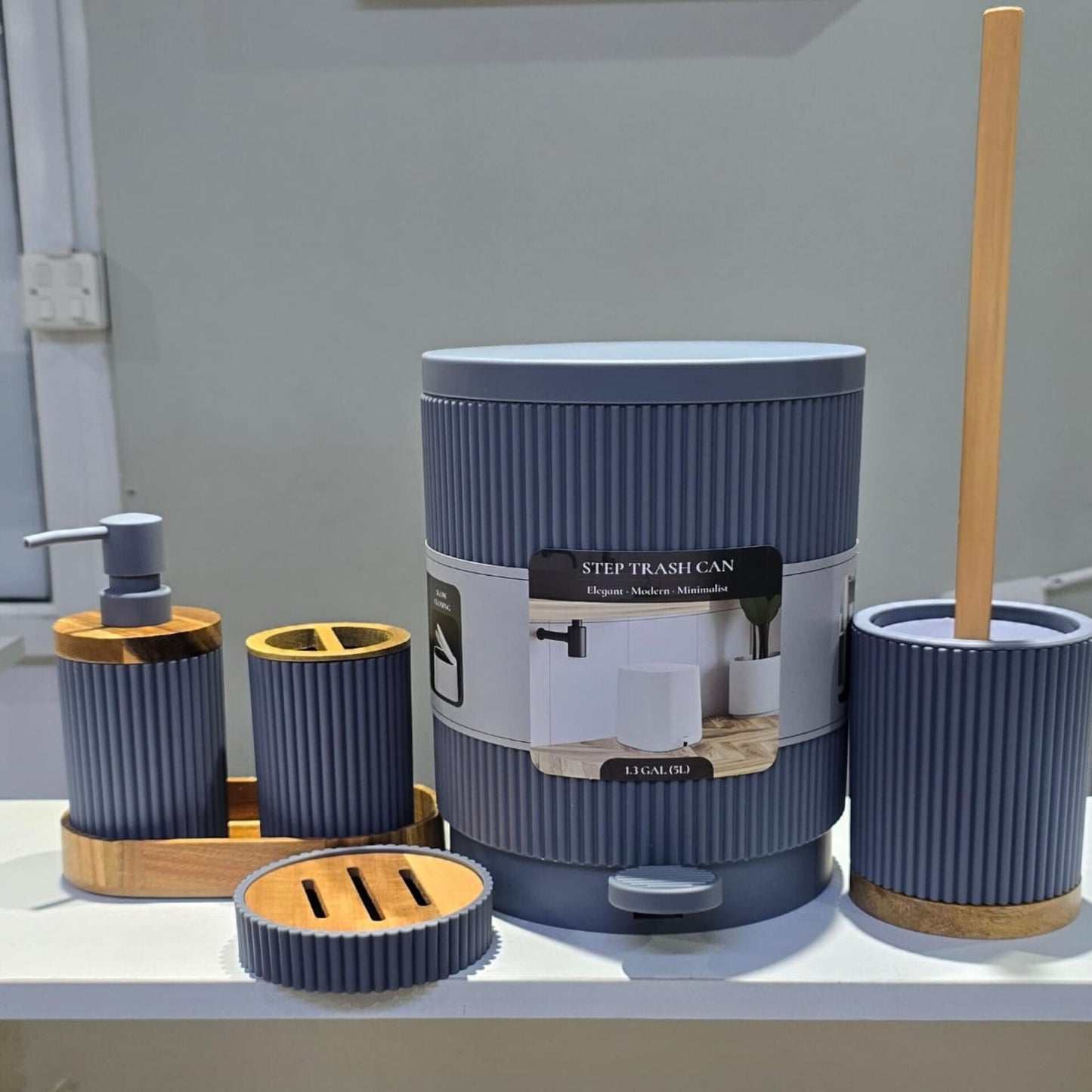 6Pcs Round Ribbed Bathroom Set