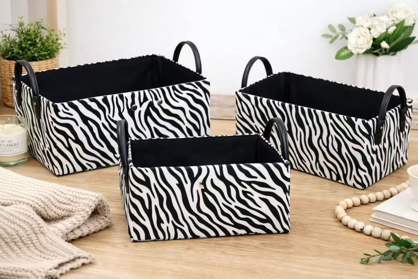 3 Piece animal print storage baskets
