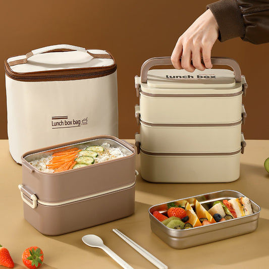 Double layer stainless insulated lunch box with lunch bag