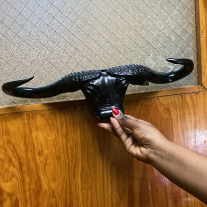 Hand Carved Buffalo Head Wall Decor, 39 cm