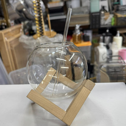 Glass Juice Cup With Straw And Bamboo Base