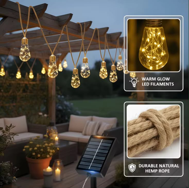Vintage Hemp Rope Christmas Lights 10m USB  Solar Indoor And Outdoor Gha