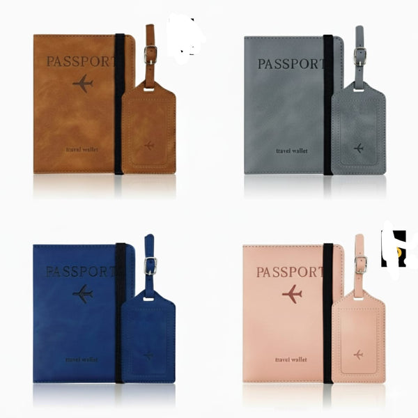 Passport Cover Holder and Luggage Tag Set with RFID Blocker