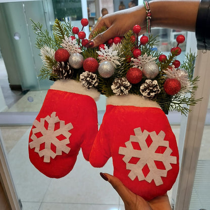 2 In 1 Christmas Garland Glove Shaped  Flower Wreath with Light Gha
