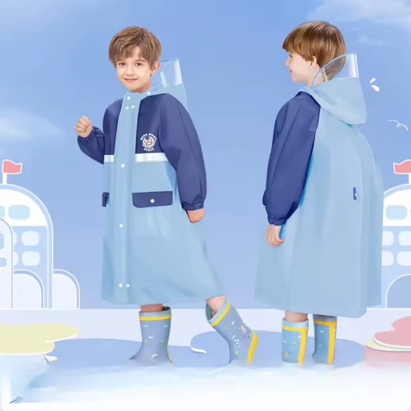 Kids Raincoat with Wide Brim Hat