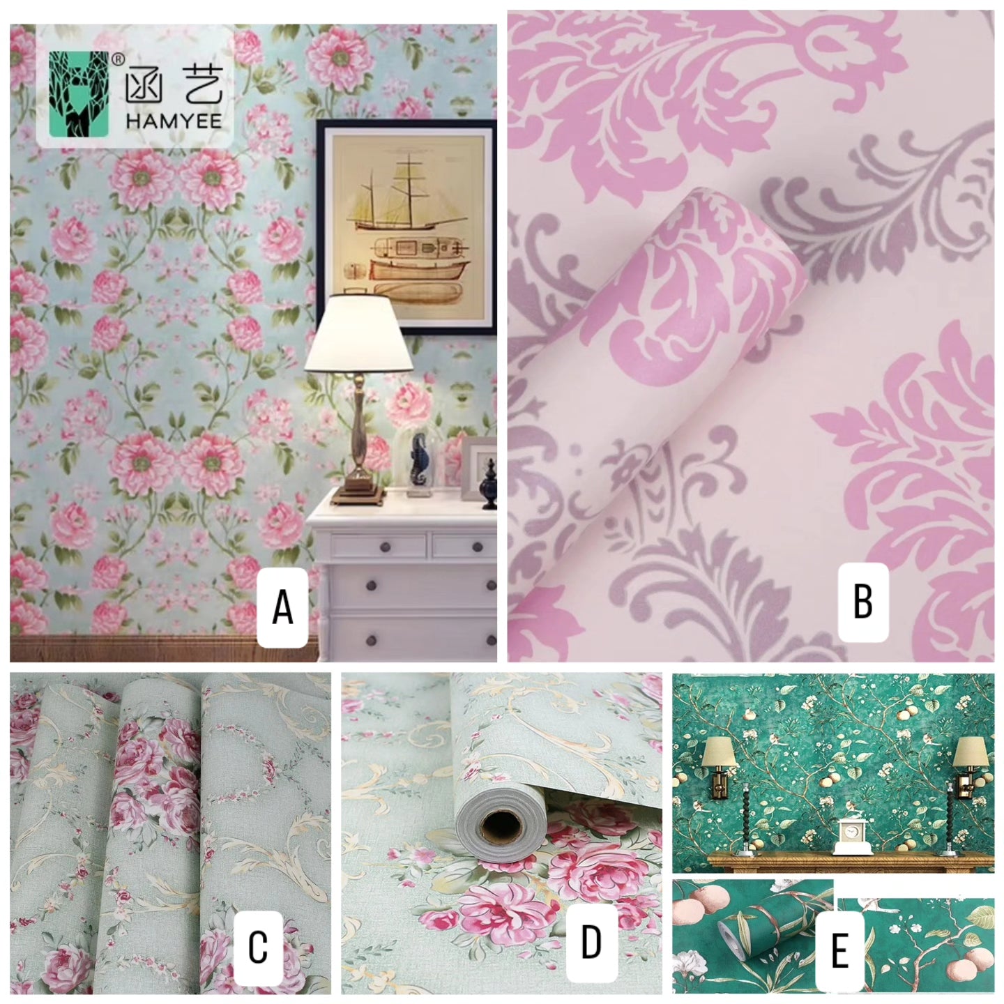 Adhesive flower wallpaper