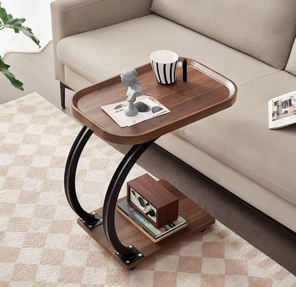 C-shaped side table with wheels