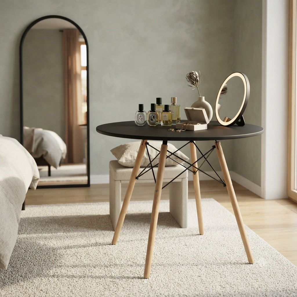 Black Top Mid Century Side  Table