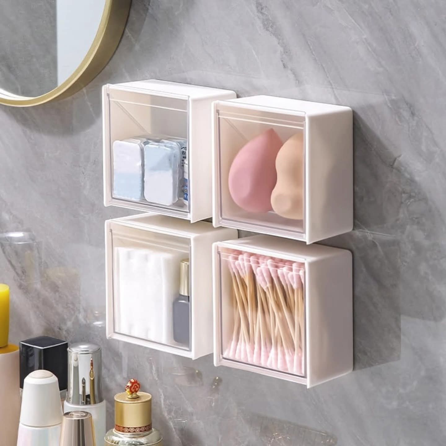 2pcs set plastic wall mounted storage dustproof bathroom organizer