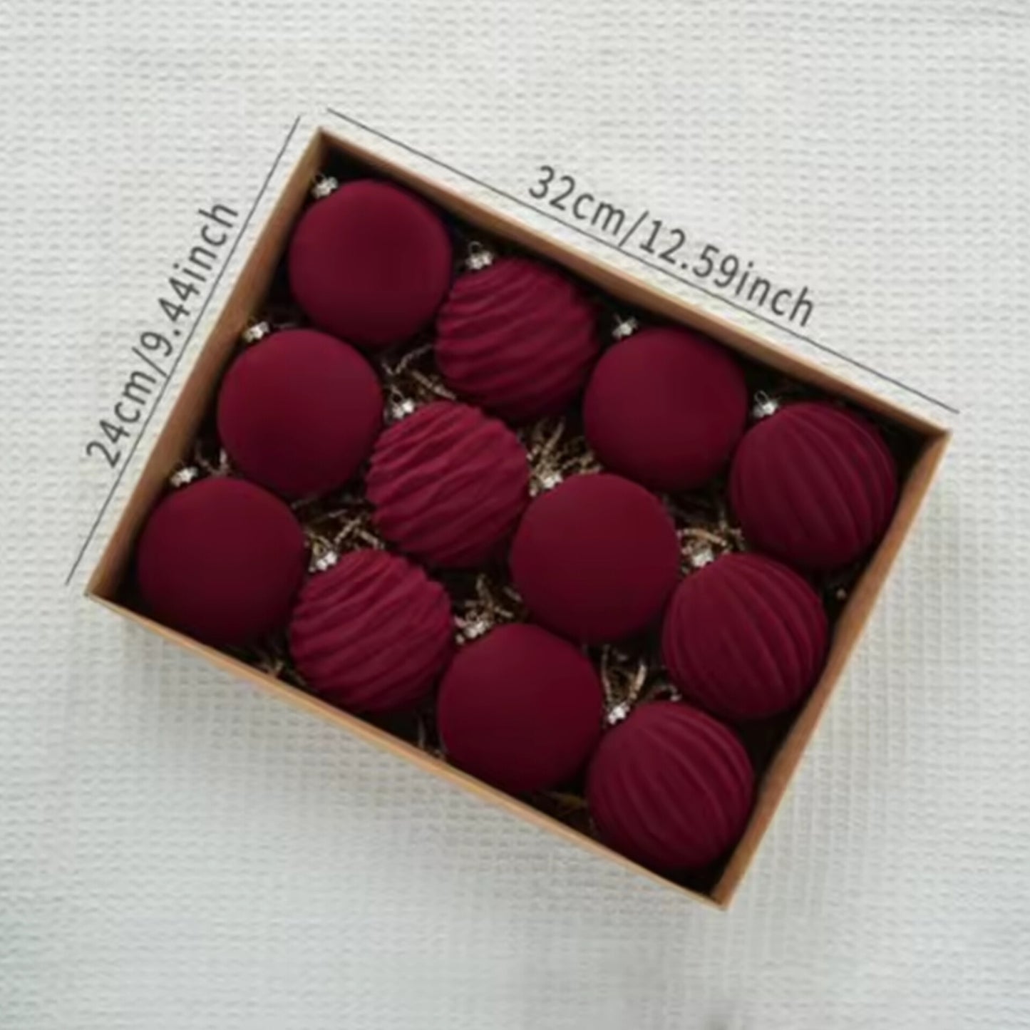 12Pc 8cm Velvet Christmas Balls