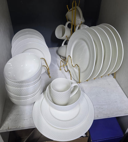24 Piece White Patterned Ceramic Dinnerware Set