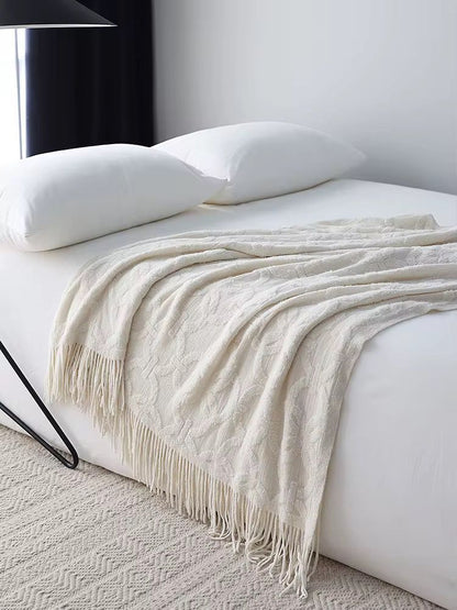 Tasseled Knit Throw Blanket for Sofa and Bed