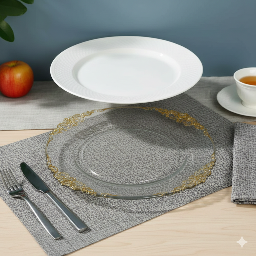 6 Pieces Gold Rim Decorative Charger Plate Set