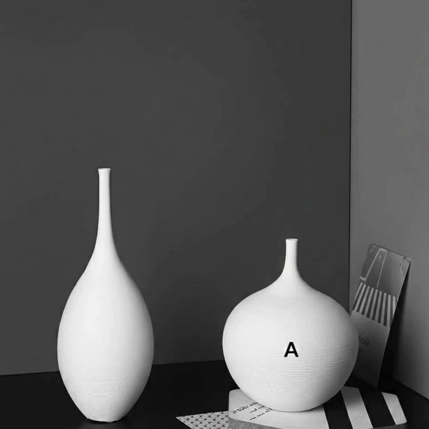 Pair Brushed White Ceramic Vase