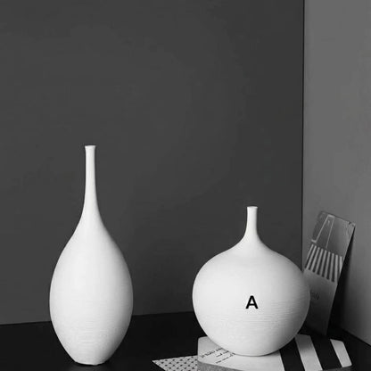 Pair Brushed White Ceramic Vase