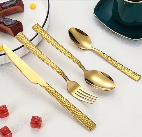 24 Piece gold stainless steel cutlery set