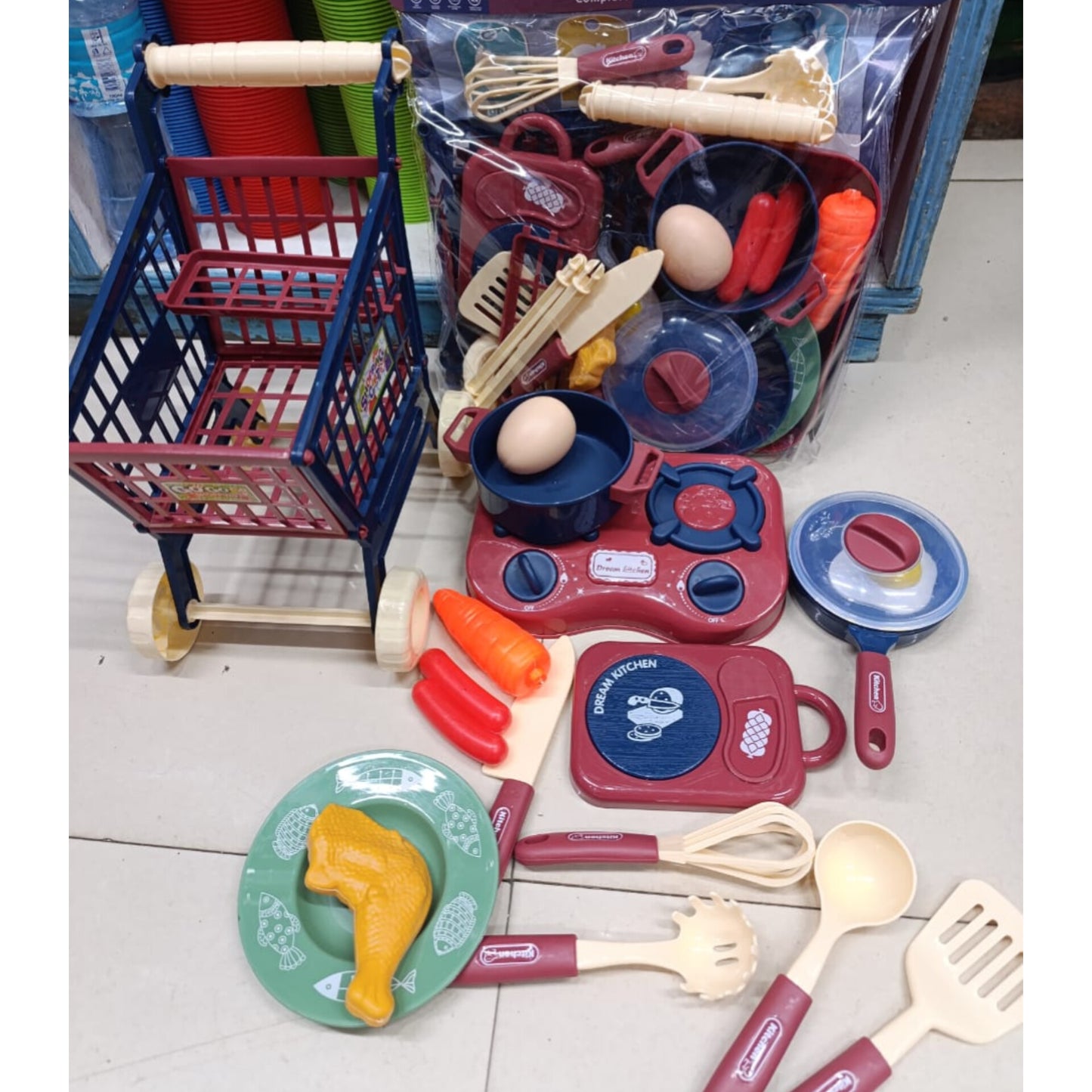 Kids kitchen play utensil set toy cookware