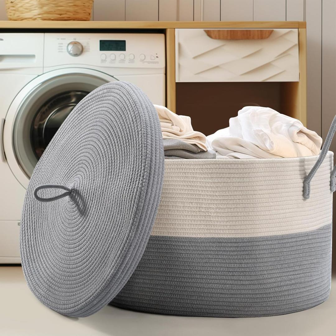 Cotton rope basket with lid