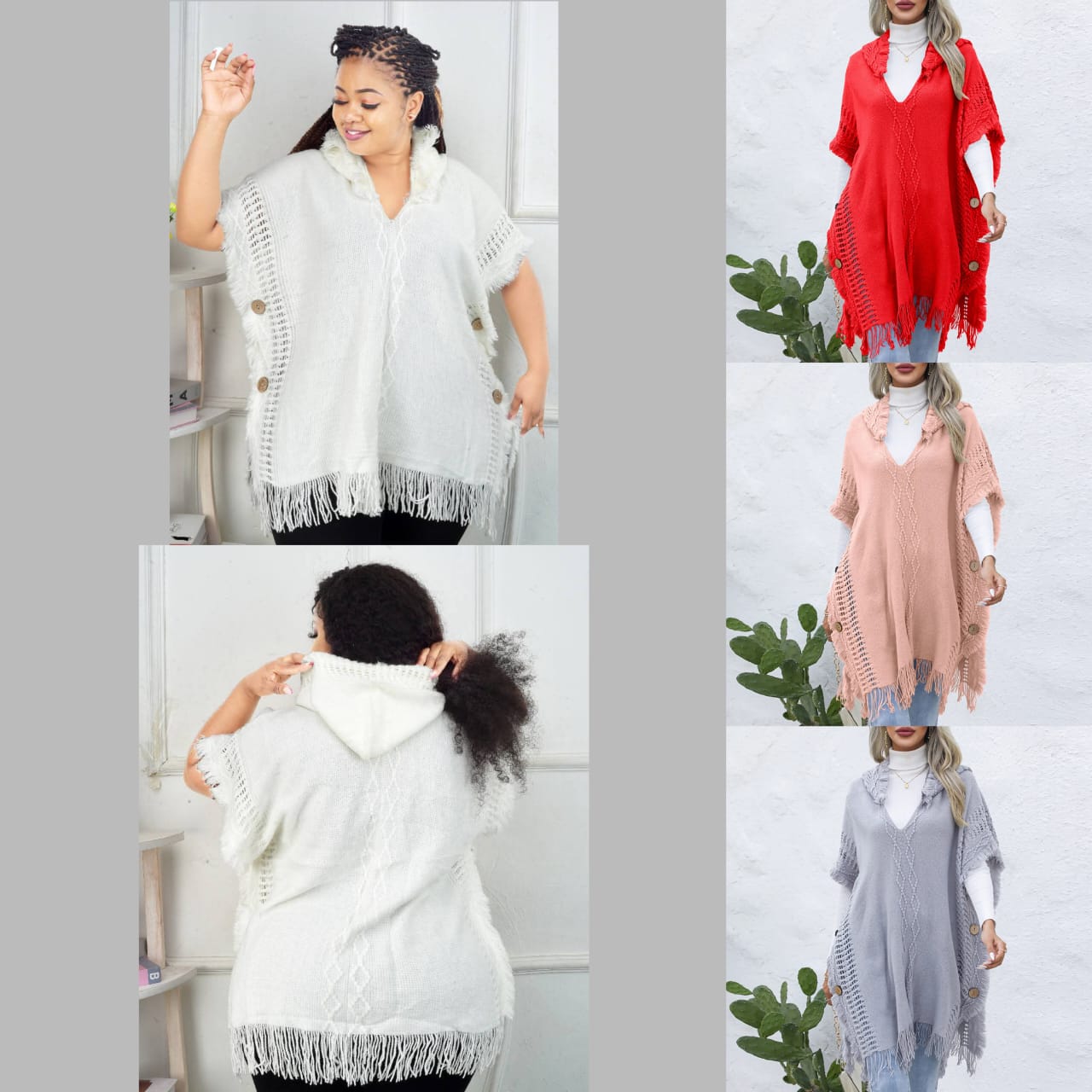 Women Knitted Hooded Shawl