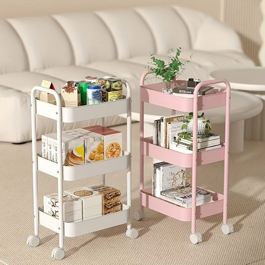 3Layer metallic storage trolley rack