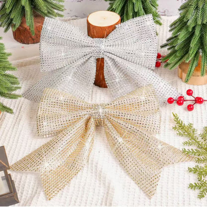 Christmas Diamond Ribbon Sparkle Decorative Bows for Tree and Decor