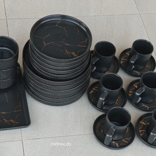 32 Piece Matte Dinner Set with Marble Finish