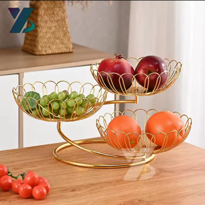 Multifunctional Gold Countertop Serving Tray and Storage Basket