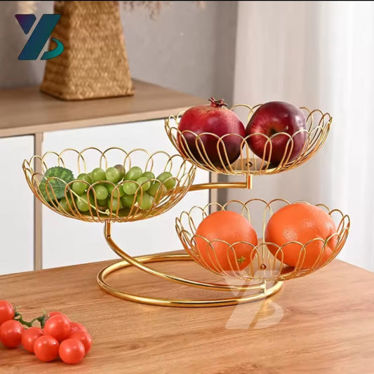 Multifunctional Gold Countertop Serving Tray and Storage Basket