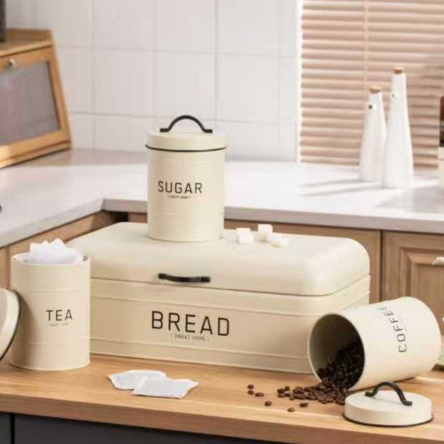 4PCs Bread Bin and Tea Sugar Coffee Storage Canister Set