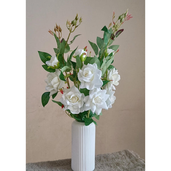 Artificial White Roses  with Ribbed Vase