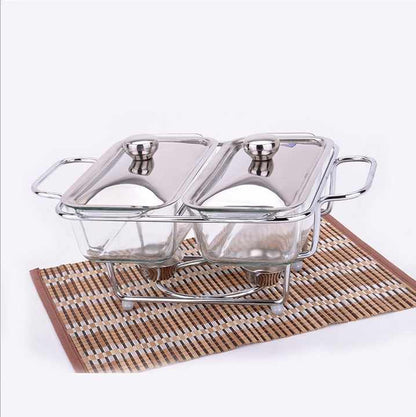 2pc chaffing rectangular glass dish