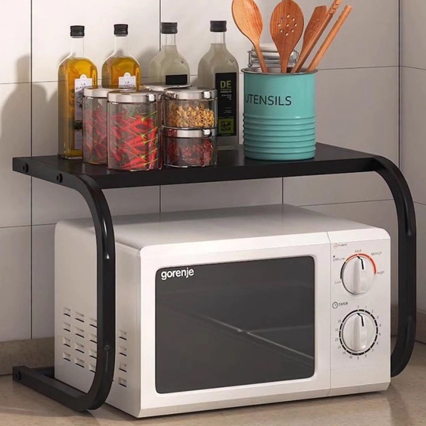 Metallic Microwave Organizer Shelf Stand Gha