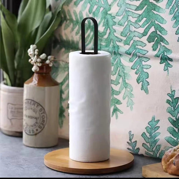 Metal and Bamboo Paper Towel Holder