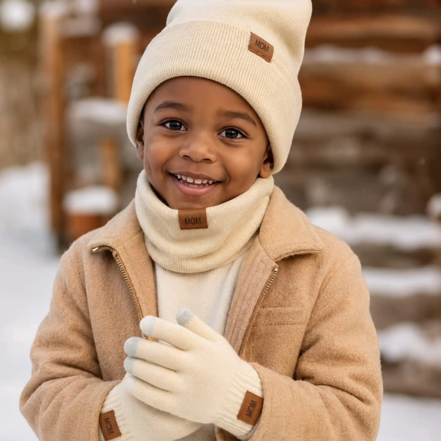 3pcs Warm Kids  Beanie Hat Scarf and Gloves Set