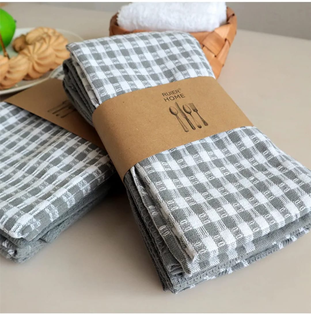 Checked Waffle Weave 3 Kitchen Towel Set 3 Pieces