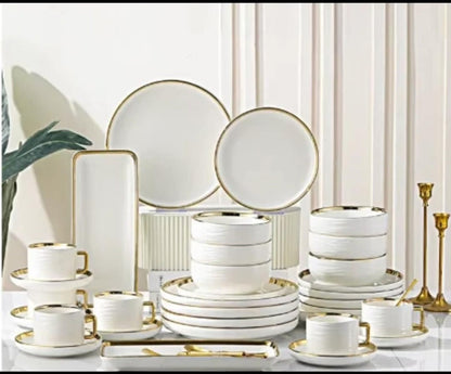 32 Piece Gold Trim Ceramic Dinner Set