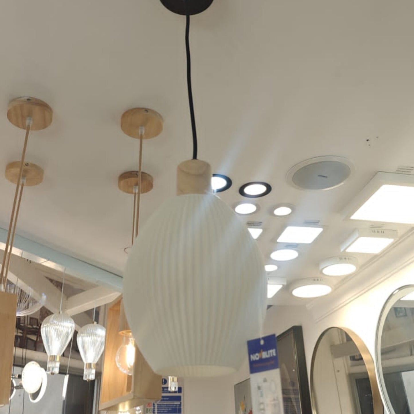 White Ribbed  Pendant Lamp with Bulb