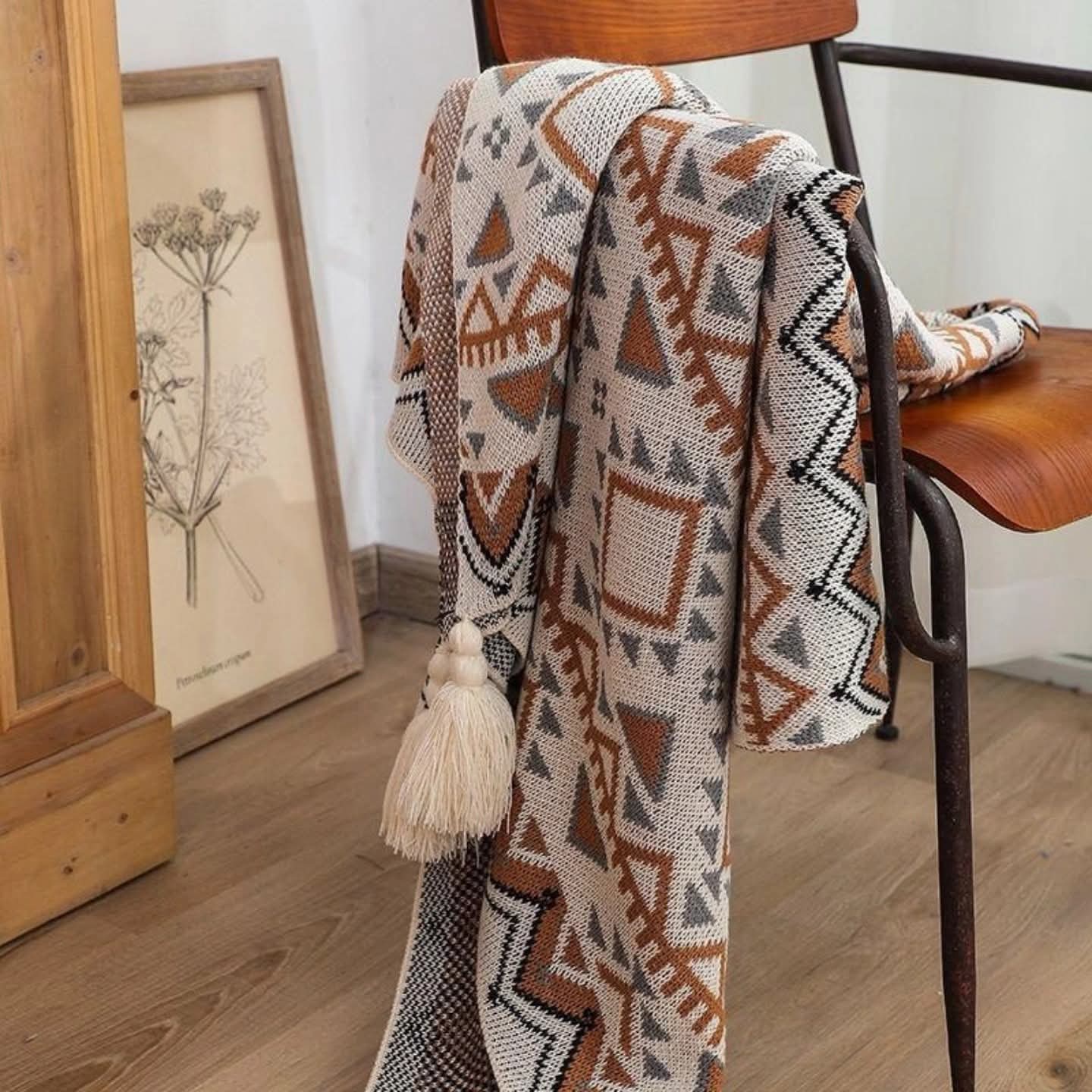 Bohemian Knitted Throw Blanket with Tassels