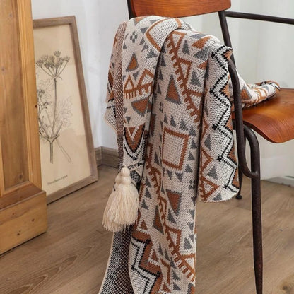 Bohemian Knitted Throw Blanket with Tassels