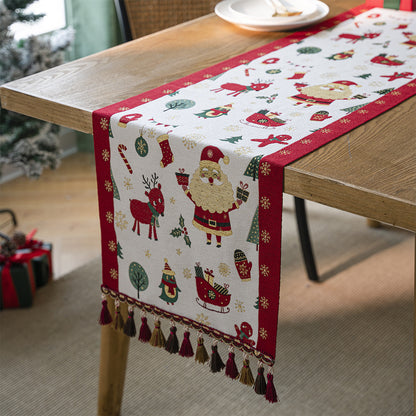 Reindeer Snowman Jacquard Table Runner With Tassels
