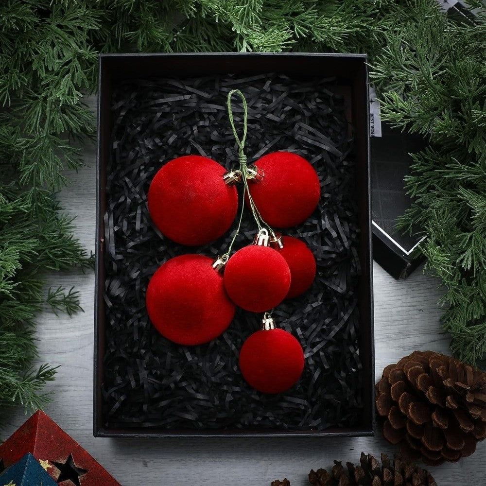 6Pcs Set of Burgundy Christmas Ball Clusters Ornaments